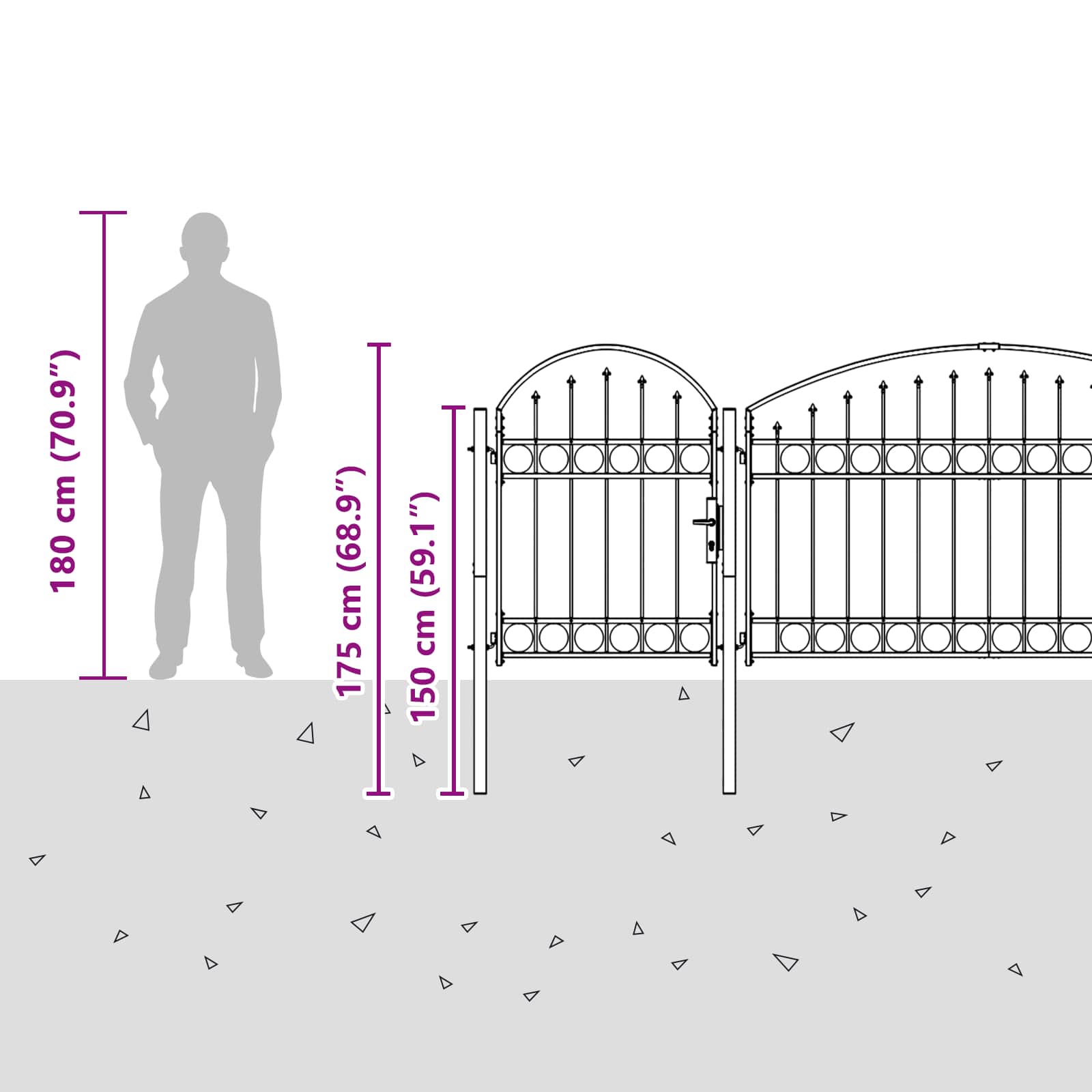 Garden Gate with Arched Top Grey 500 x 75 cm