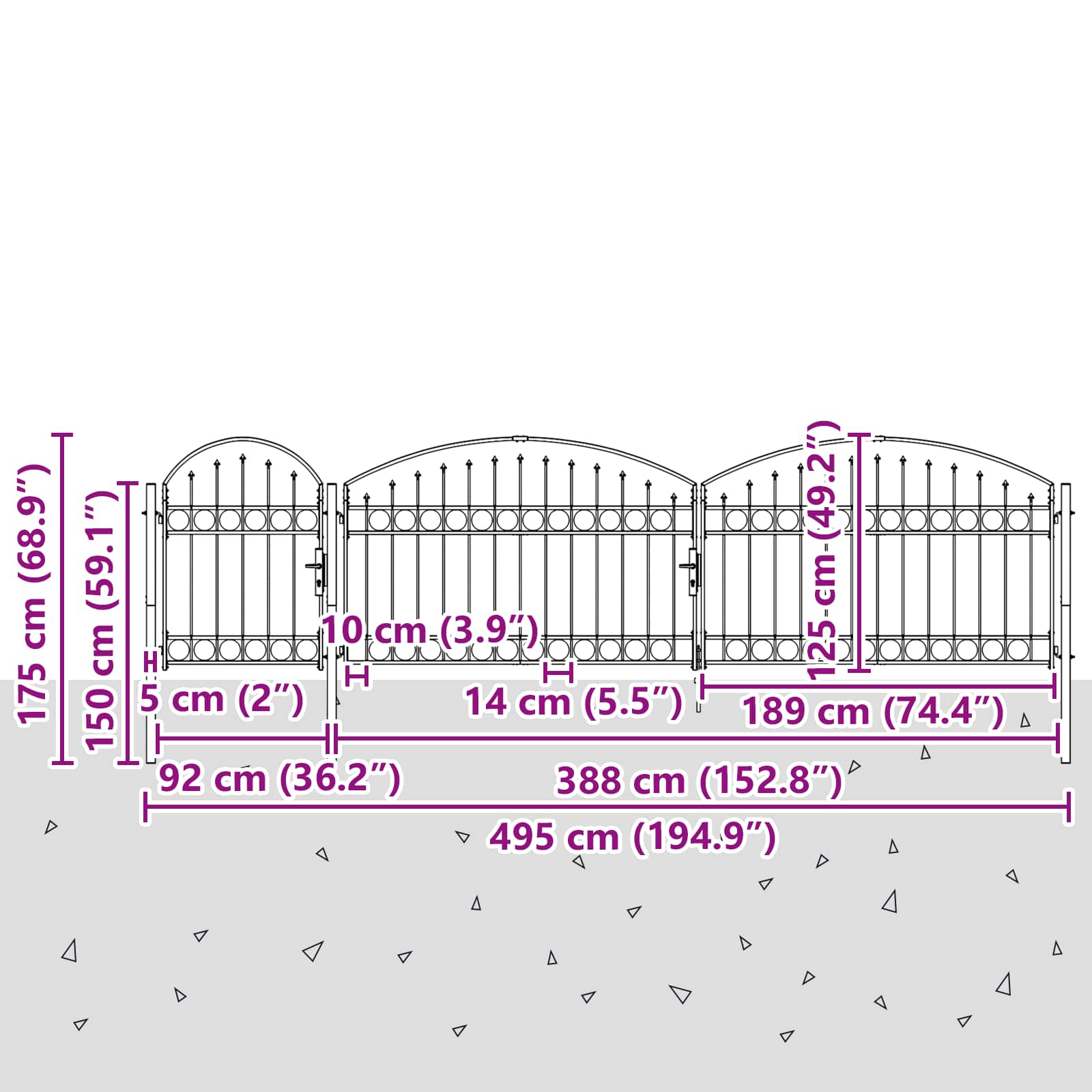 Garden Gate with Arched Top Grey 500 x 75 cm