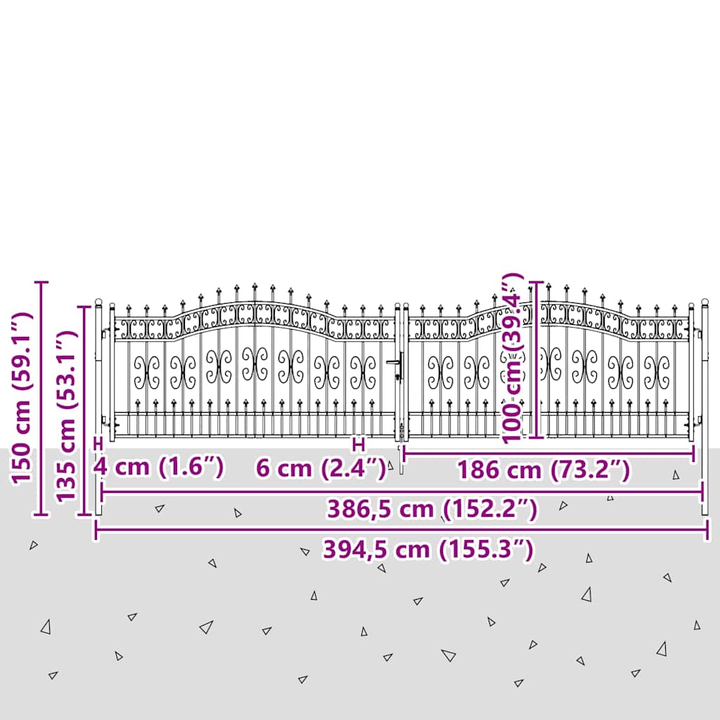 Žogs ar smailiem galiem pelēks 404 x 100 cm tērauds