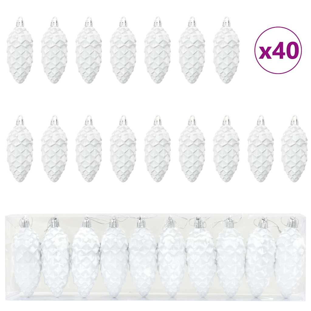 Kalėdų puošmena su pušų kankorėžiais 40 pcs Balta Plastmasė