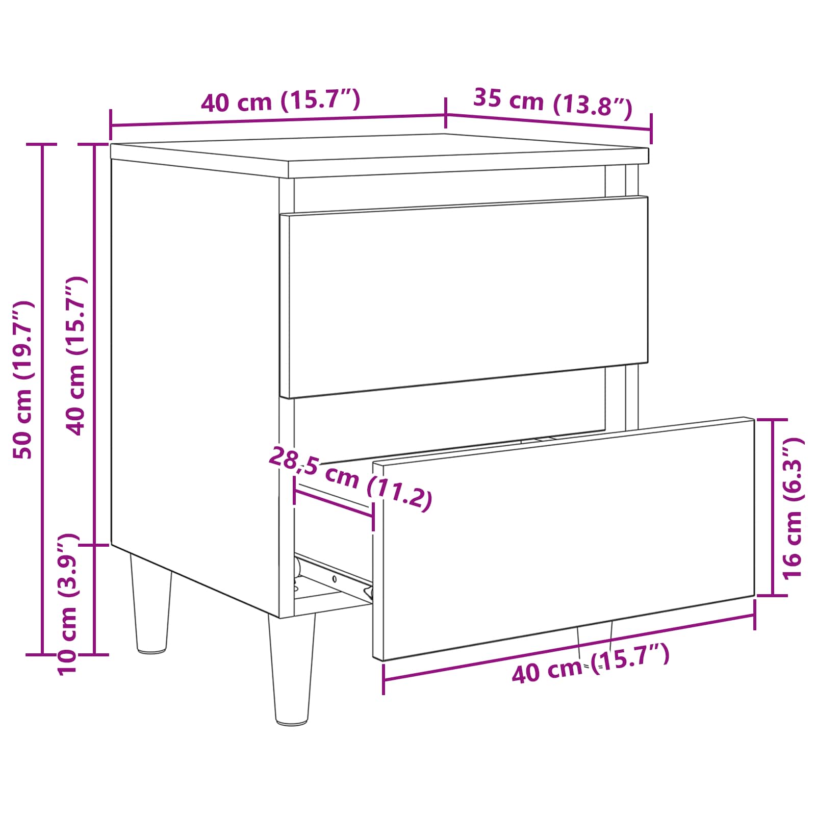 Lova spintelės su stalčių 2 pcs Senovinis medis 40 x 35 x 50 cm