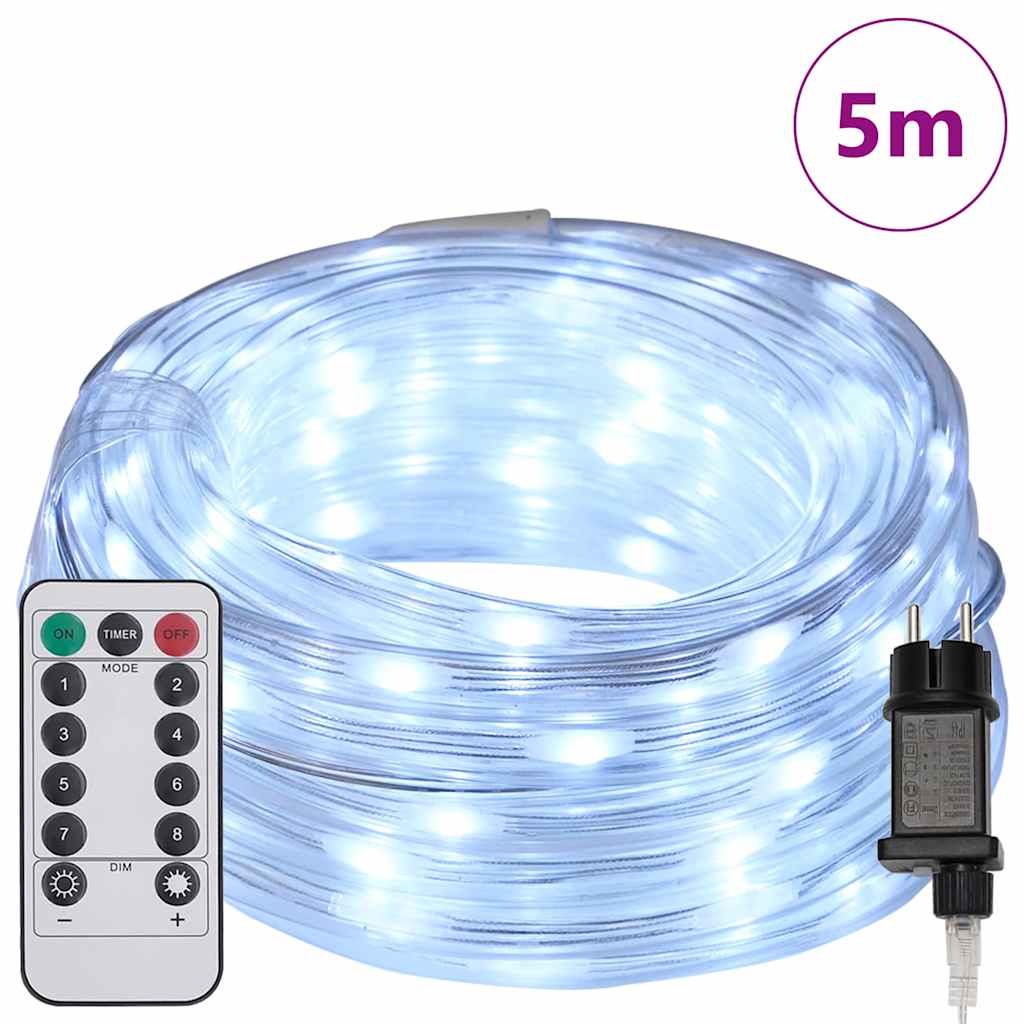 Virves gaisma ar 120 gaismas diodēm, auksti balta, 5 m, PVC ar spīdumiem