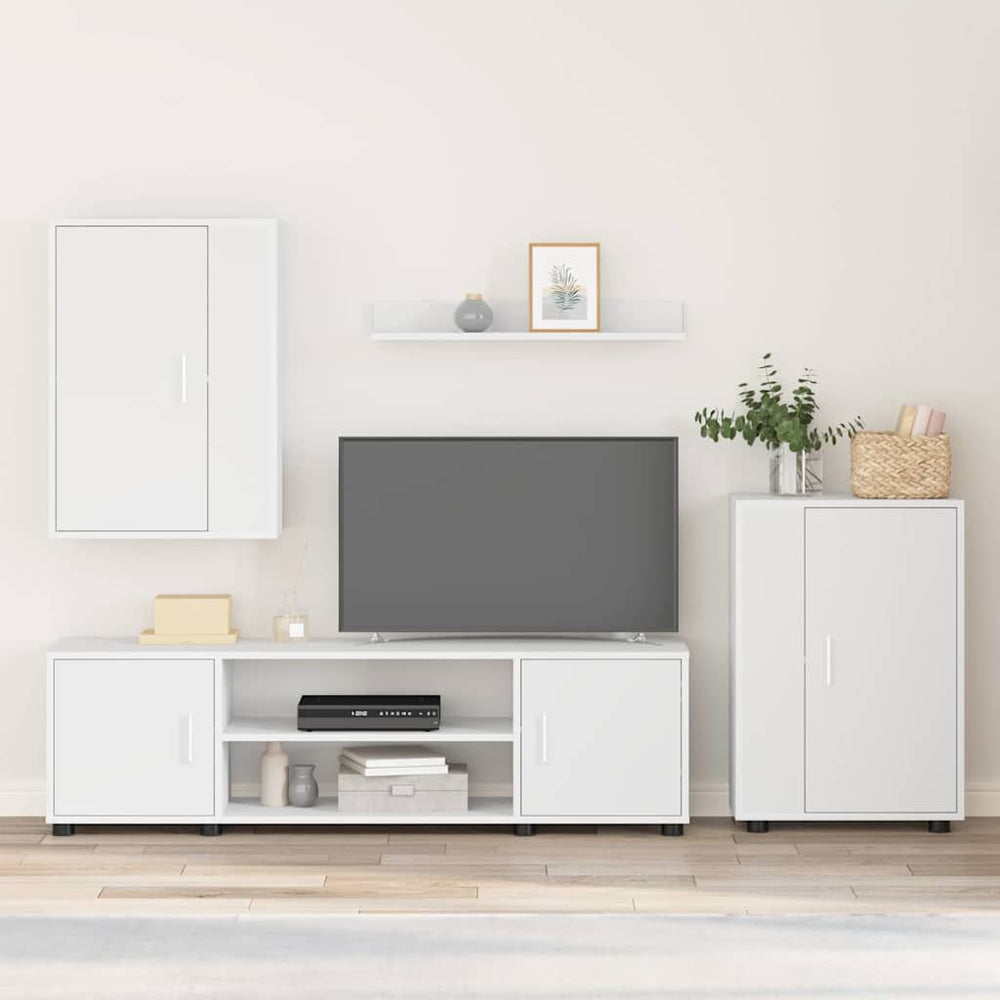 4 dalių TV spintelė rinkinys 4 pcs Balta Apdirbta mediena
