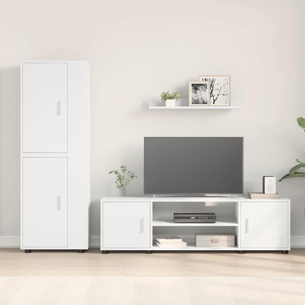 4 dalių TV spintelė rinkinys 4 pcs Balta Apdirbta mediena