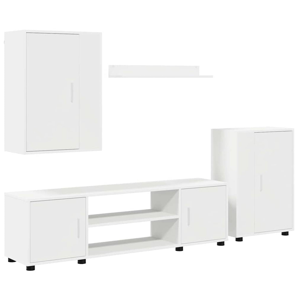 4 dalių TV spintelė rinkinys 4 pcs Balta Apdirbta mediena