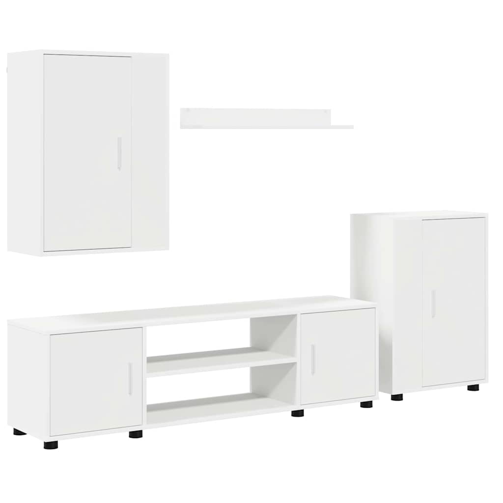 4 dalių TV spintelė rinkinys 4 pcs Balta Apdirbta mediena