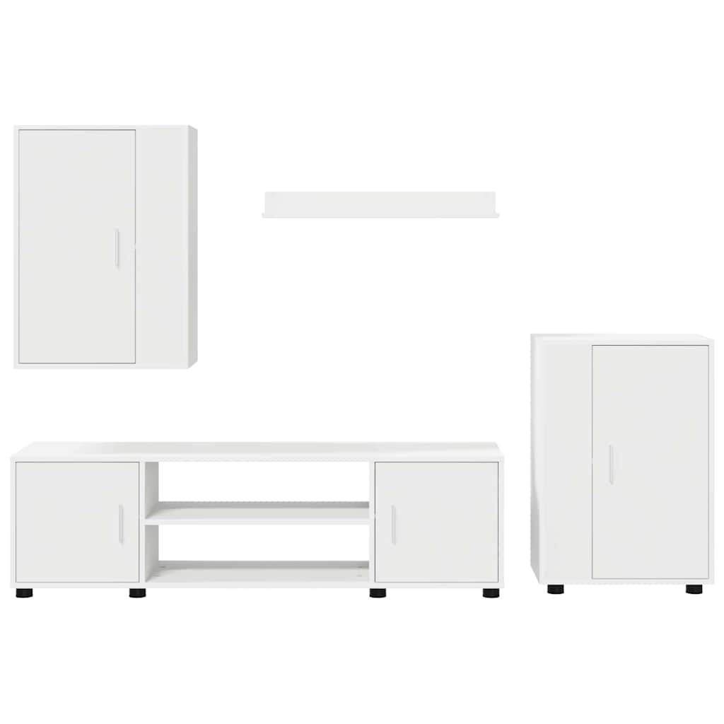 4 dalių TV spintelė rinkinys 4 pcs Balta Apdirbta mediena
