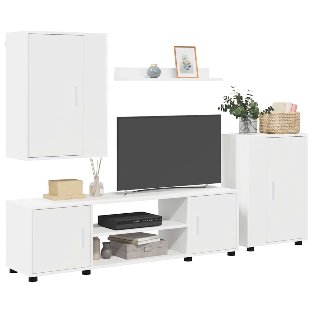 4 dalių TV spintelė rinkinys 4 pcs Balta Apdirbta mediena