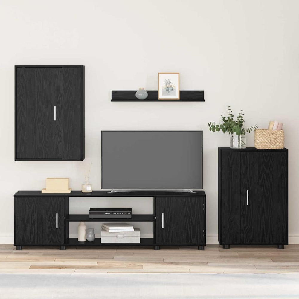 4 dalių TV spintelė rinkinys su lentyna 4 pcs juoda ąžuolo