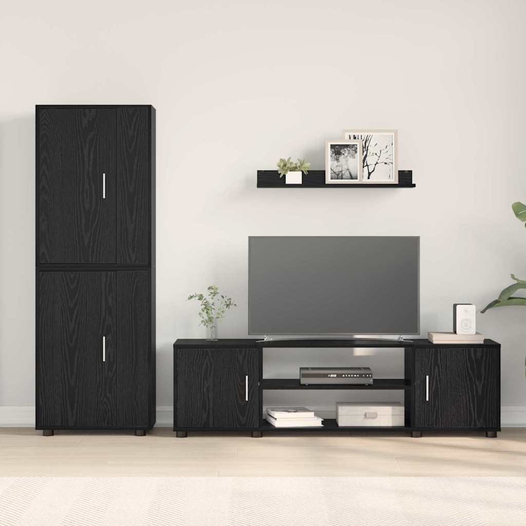 4 dalių TV spintelė rinkinys su lentyna 4 pcs juoda ąžuolo