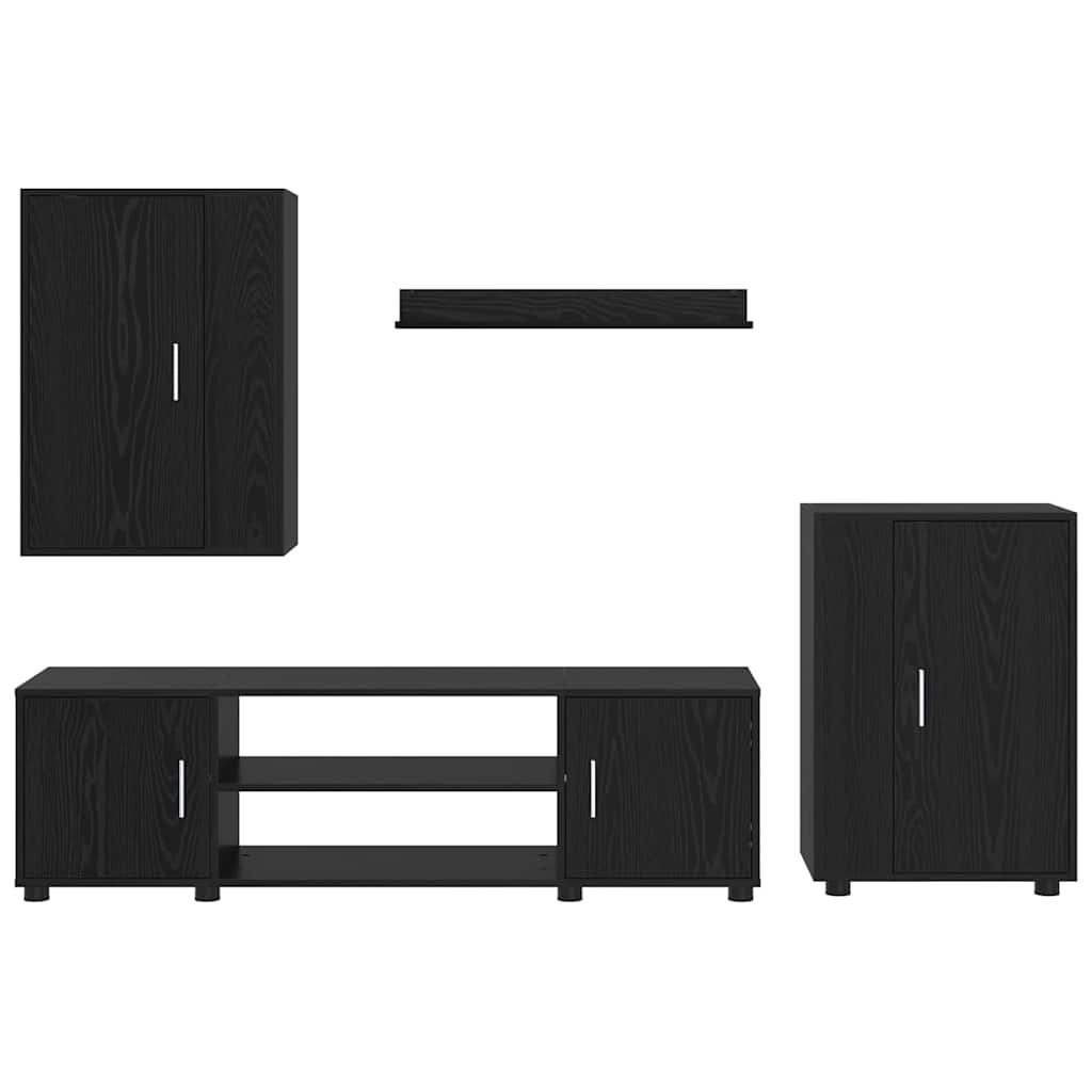 4 dalių TV spintelė rinkinys su lentyna 4 pcs juoda ąžuolo