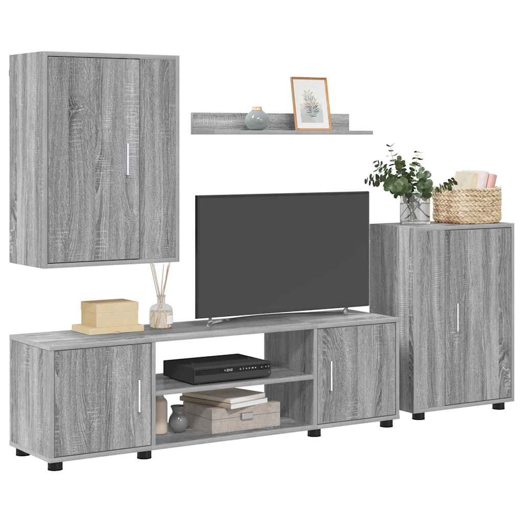 4 dalių TV spintelė rinkinys 4 pcs Pilka sonoma ąžuolo