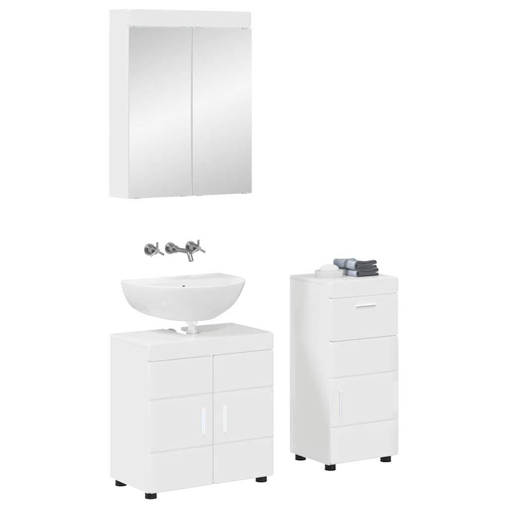 Vonios baldų rinkinys TULUM 3 pcs Aukštai blizganti balta
