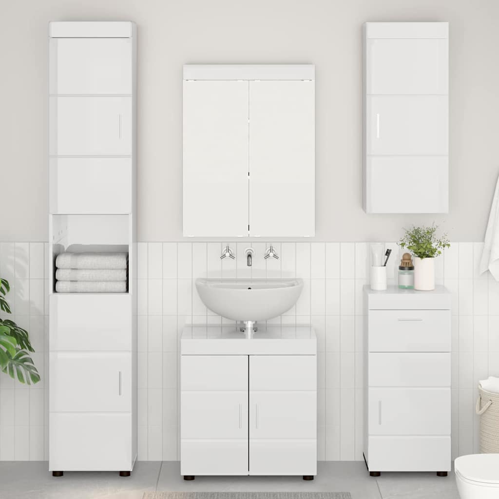 Vonios baldų rinkinys TULUM 5 pcs Aukštai blizganti balta