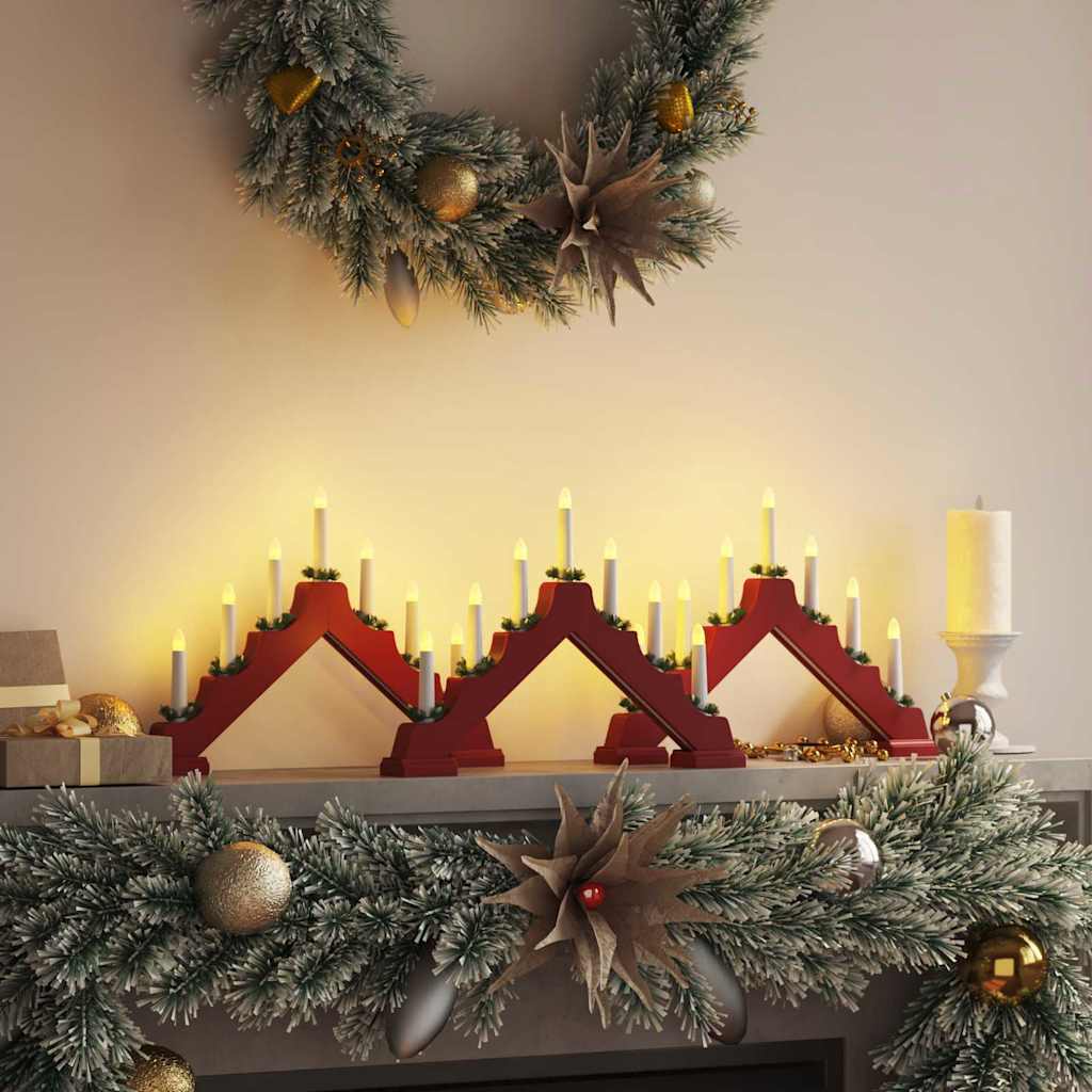 Kalėdų žvakių tiltas su 7 LED 3 pcs Raudona 39.5 x 5 x 29 cm