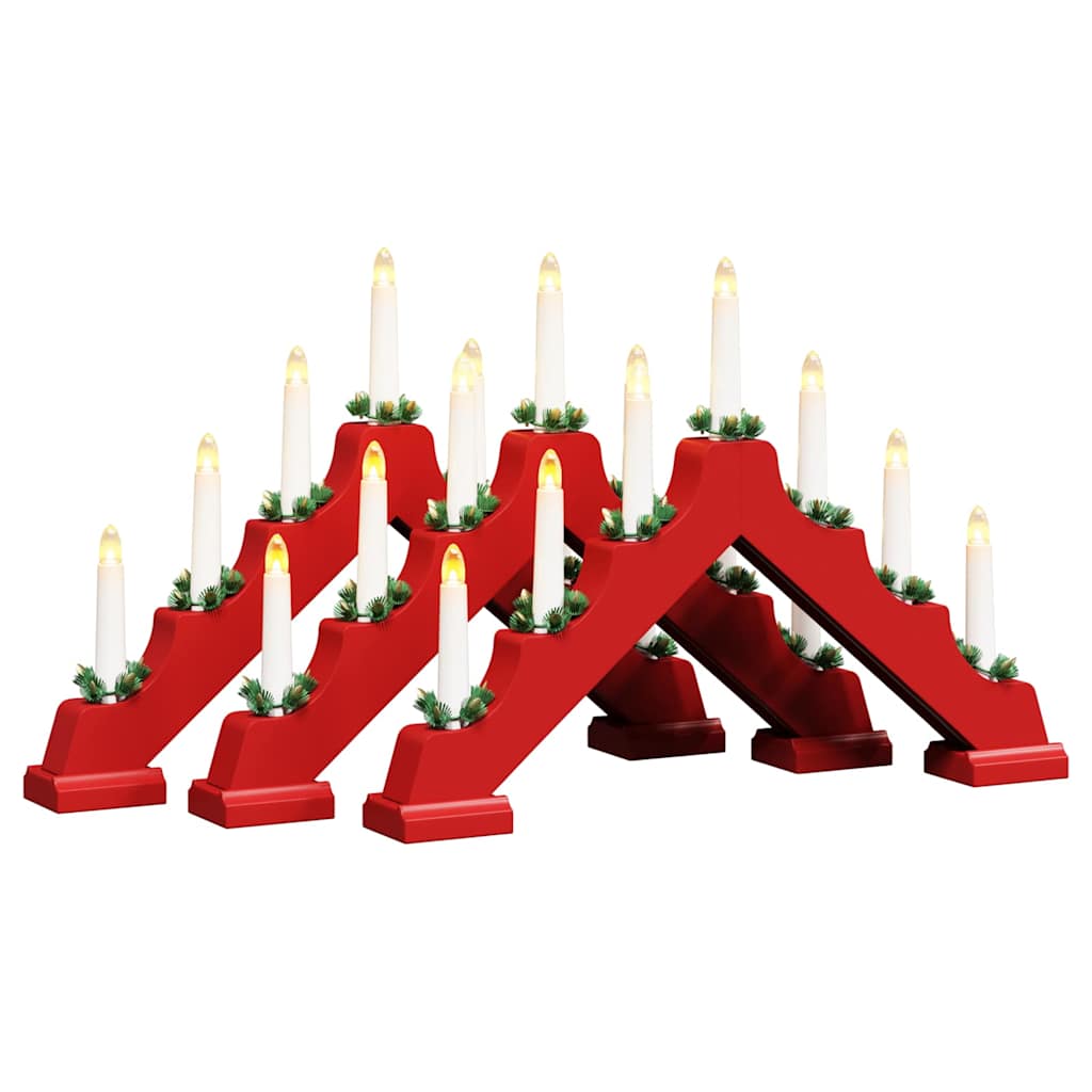Kalėdų žvakių tiltas su 7 LED 3 pcs Raudona 39.5 x 5 x 29 cm
