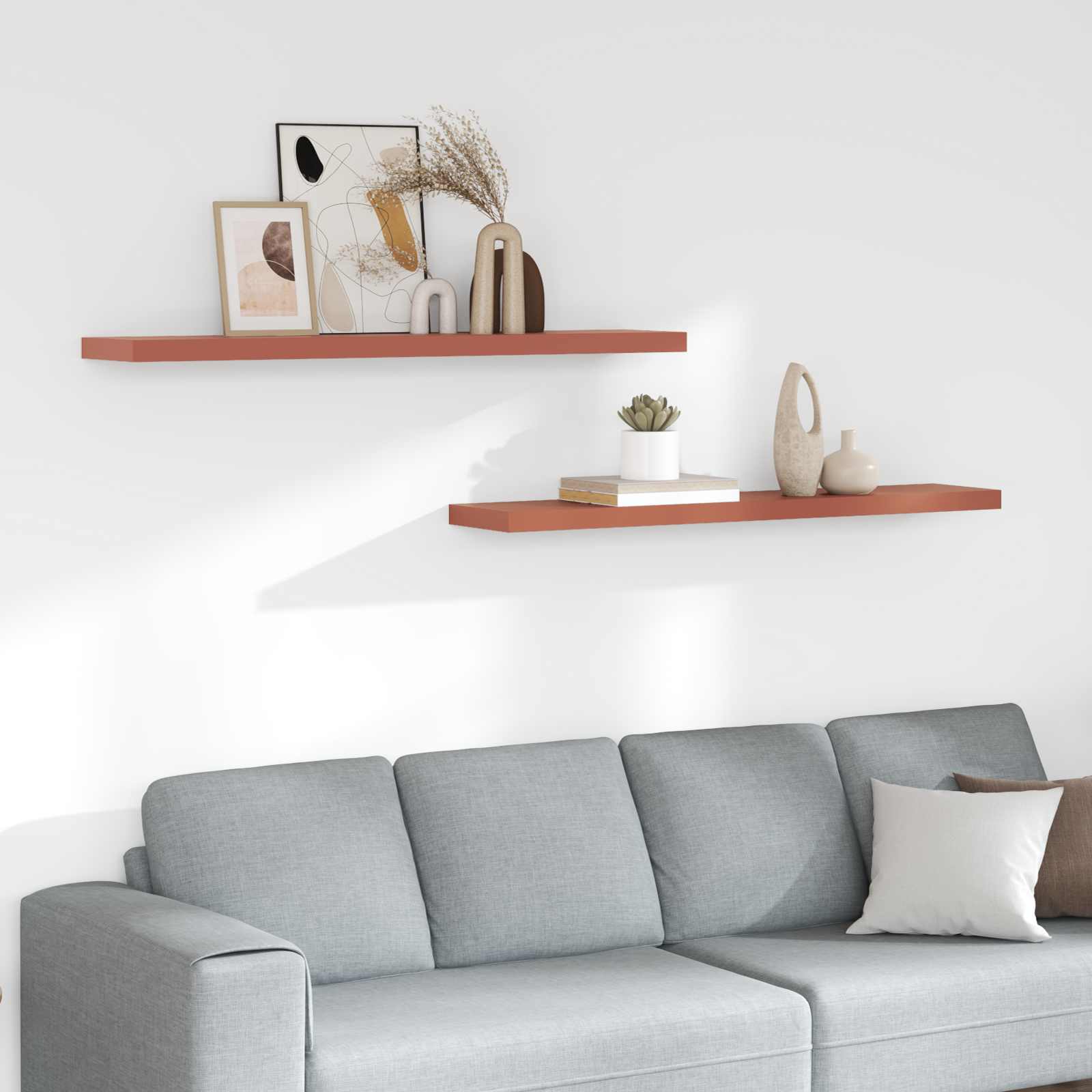 Wall shelves with storage 2 pcs Red 120 x 23.5 x 4 cm