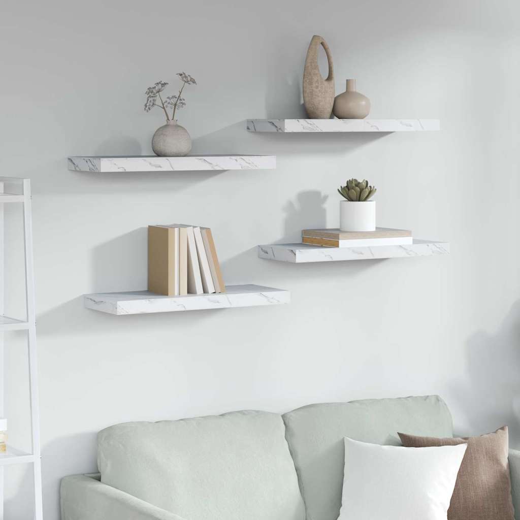 Wall Shelves 4 pcs White Marble 60 x 23.5 x 4 cm