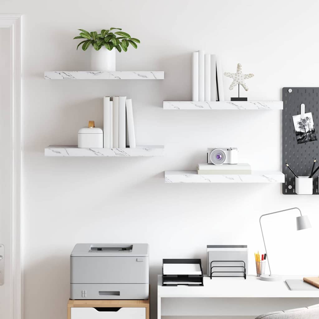 Wall Shelves 4 pcs White Marble 60 x 23.5 x 4 cm