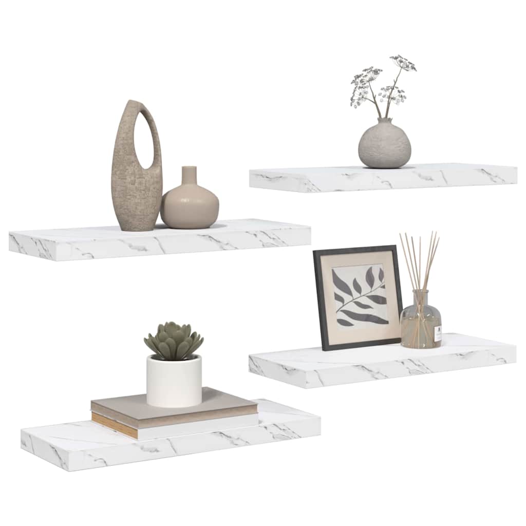 Wall Shelves 4 pcs White Marble 60 x 23.5 x 4 cm