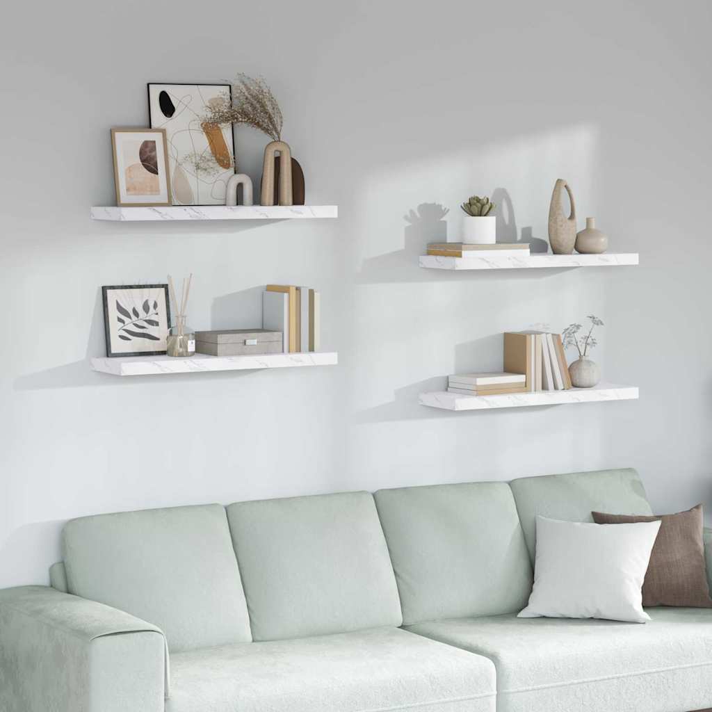 Wall Shelves 4 pcs White Marble 80 x 23.5 x 4 cm