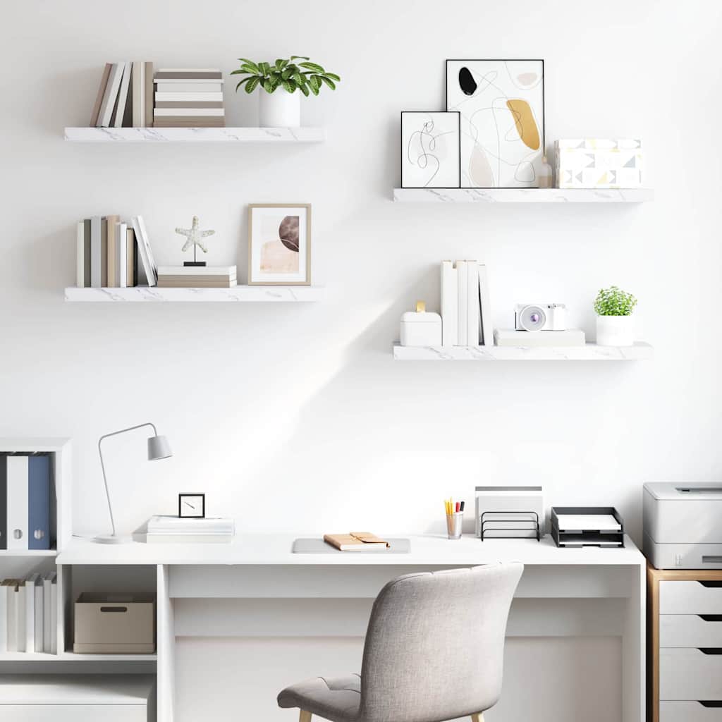 Wall Shelves 4 pcs White Marble 80 x 23.5 x 4 cm