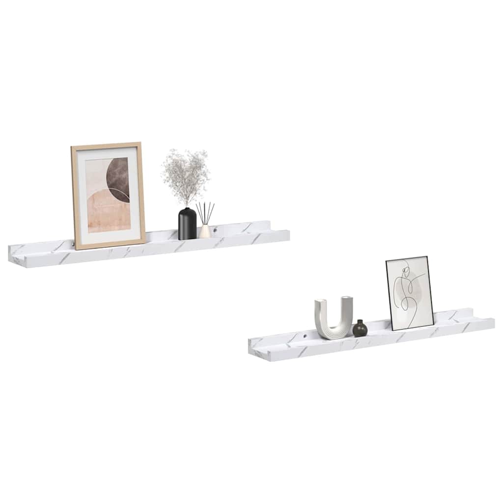 Sieninė lentyna Sieninis 2 pcs Balti marmuro 60 x 9 x 3 cm