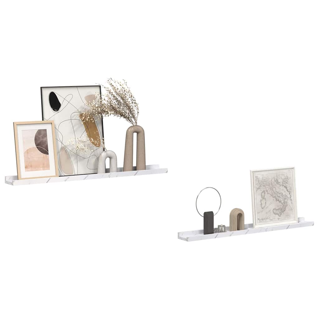 Sieninė lentyna Sieninis 2 pcs Balti marmuro 80 x 9 x 3 cm