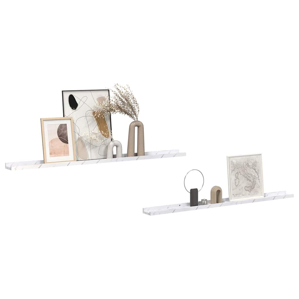 Sieninė lentyna Sieninis 2 pcs Balti marmuro 115 x 9 x 3 cm