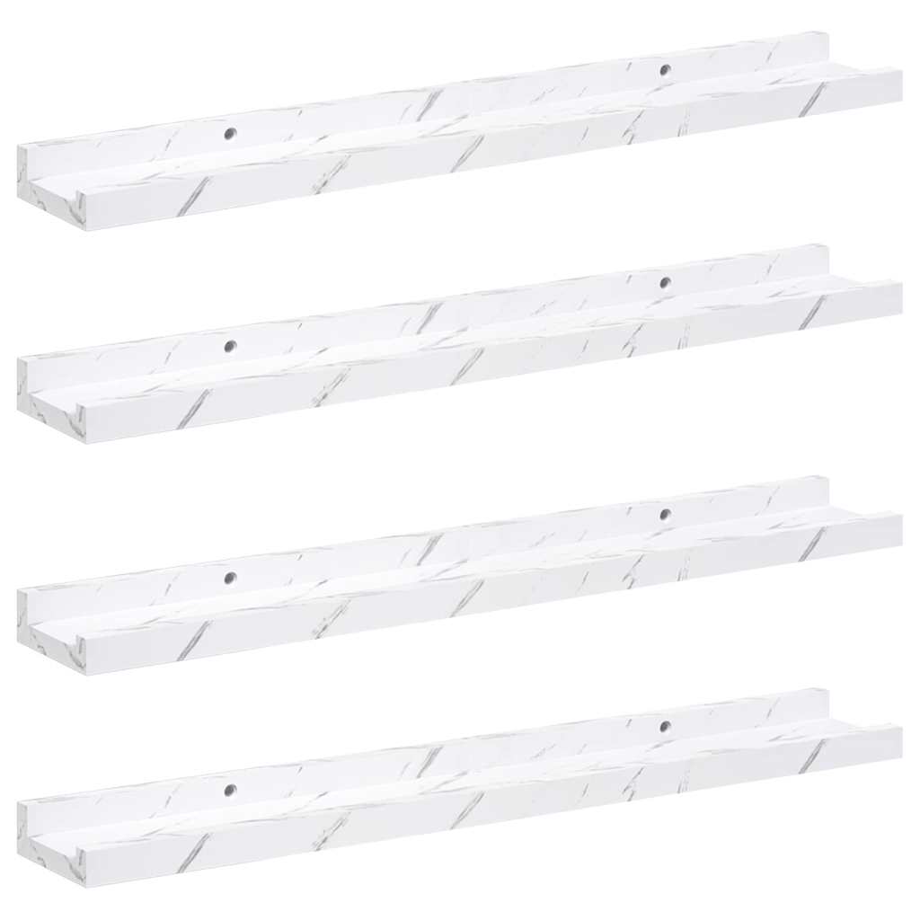 Sieninė lentyna su lentyna 4 pcs Balti marmuro 60 x 9 x 3 cm