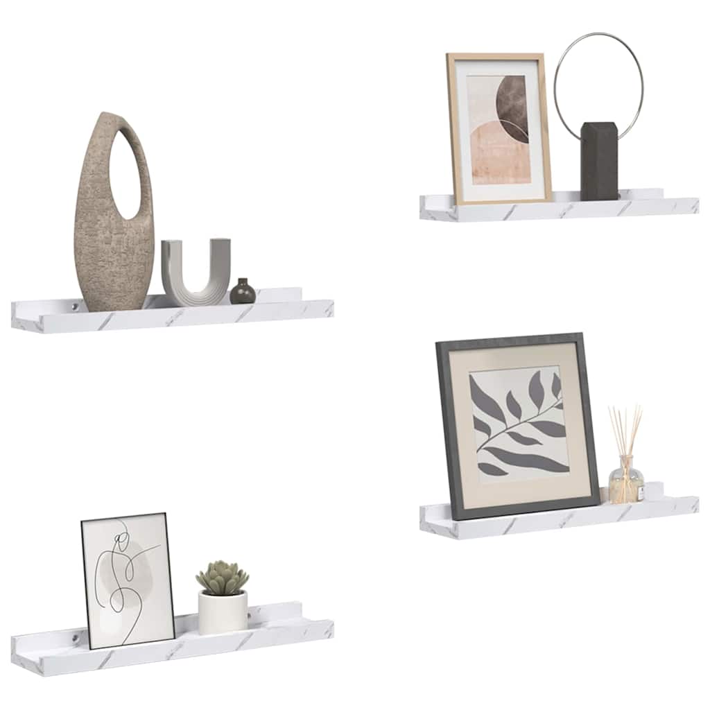 Sieninė lentyna su lentyna 4 pcs Balti marmuro 60 x 9 x 3 cm
