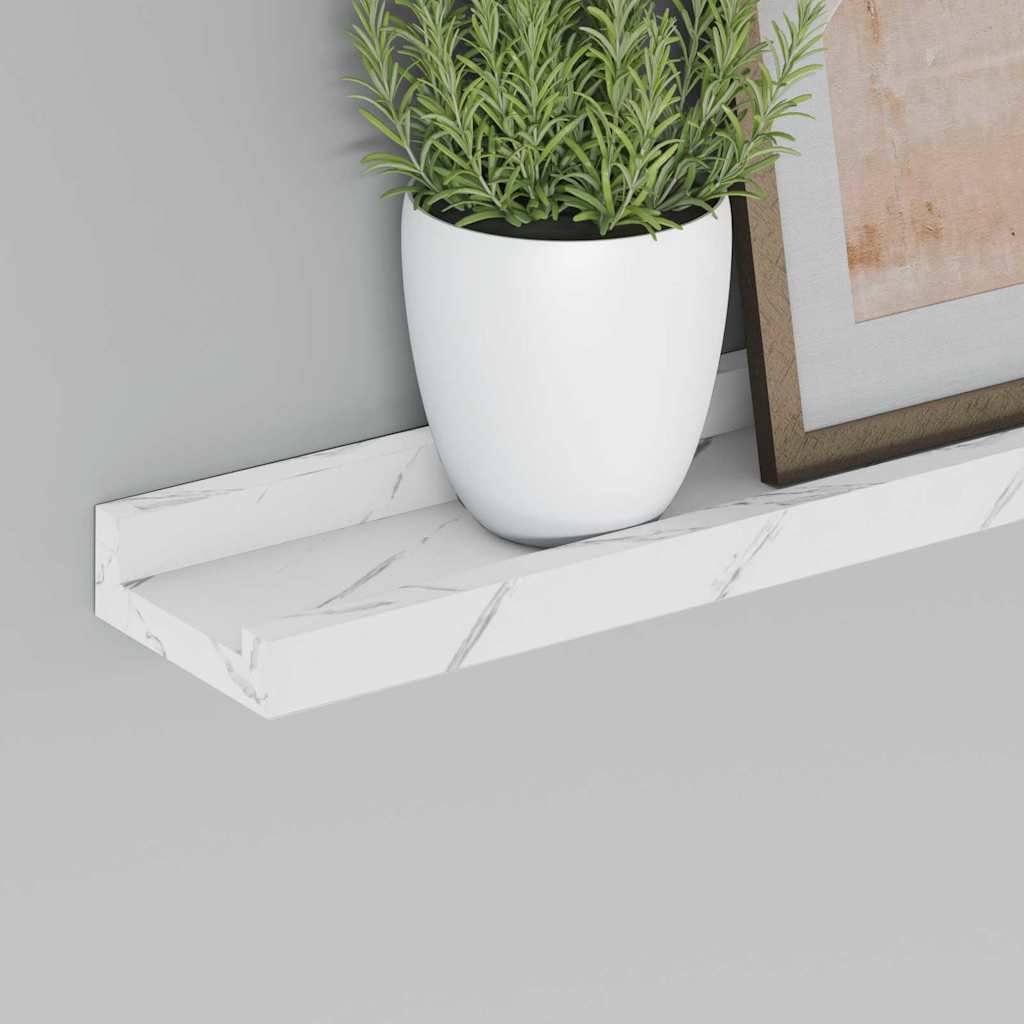 Sieninė lentyna su lentyna 4 pcs Balti marmuro 100 x 9 x 3 cm