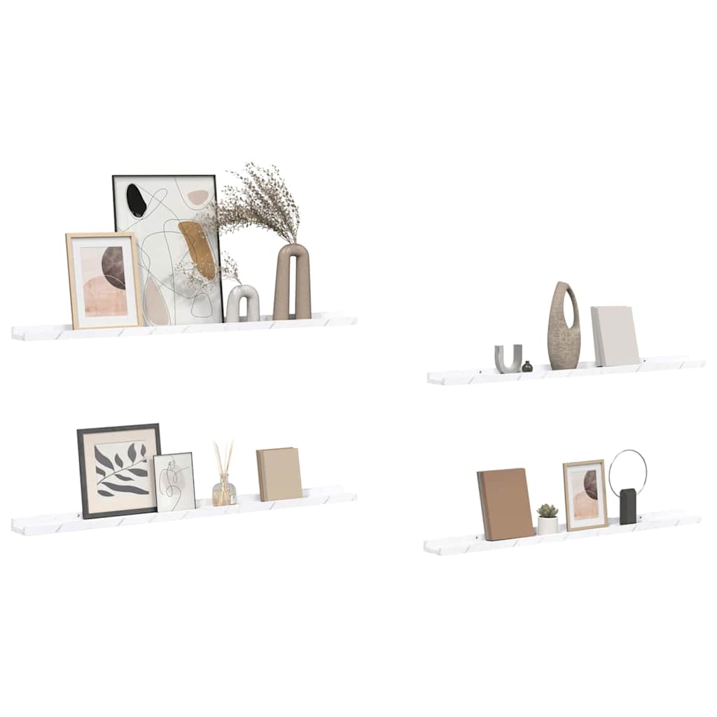 Sieninė lentyna su lentyna 4 pcs Balti marmuro 100 x 9 x 3 cm