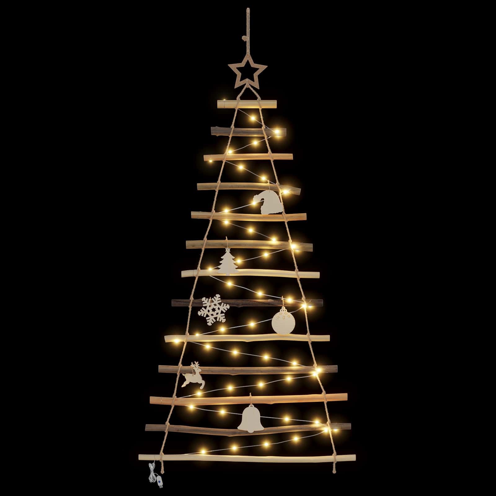 Kalėdų eglutė su 50 LED Natūrali 120 cm masyvi uosio mediena
