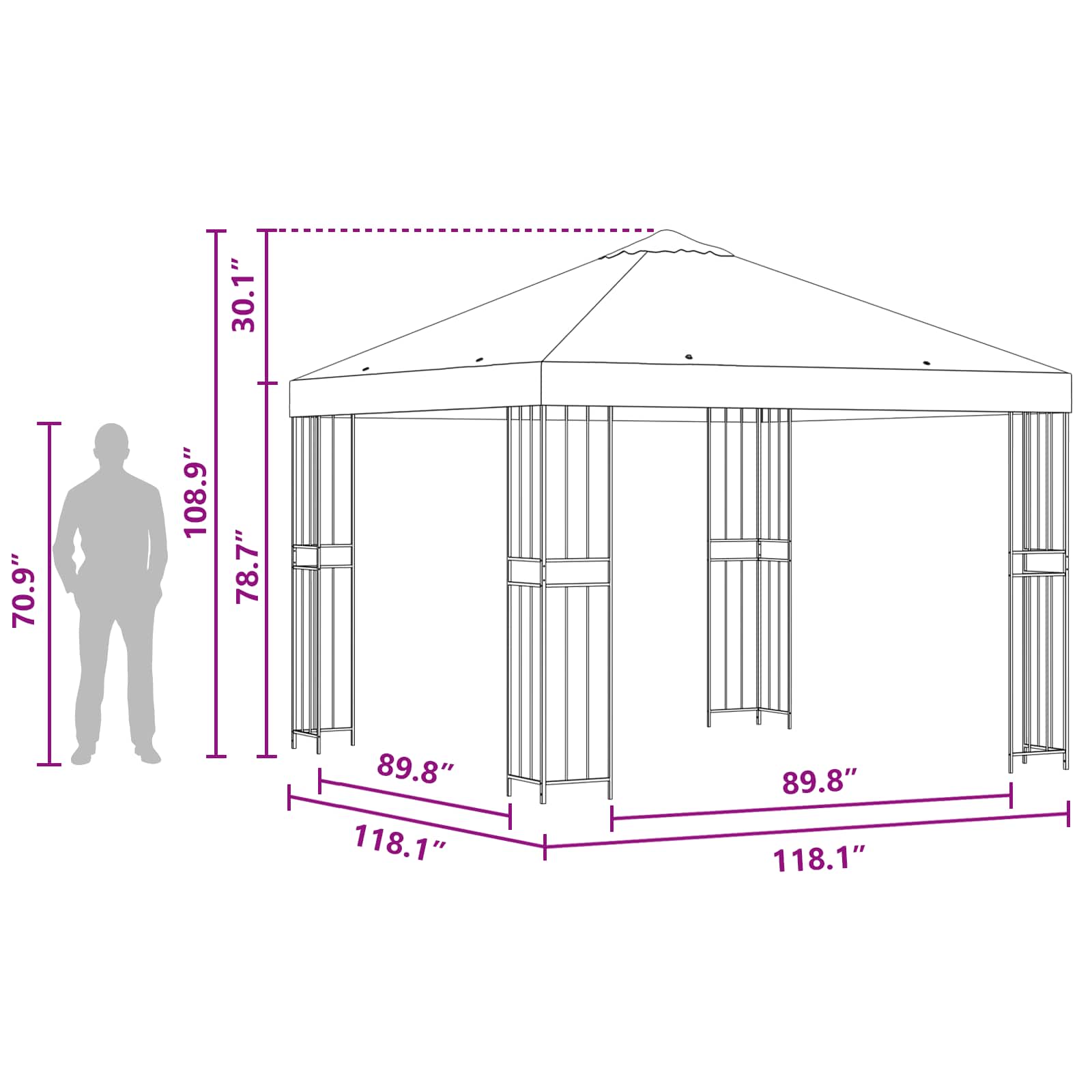 Pavėsinė 3 x 3 m Taupe Poliesteris ir plienas 190 gsm