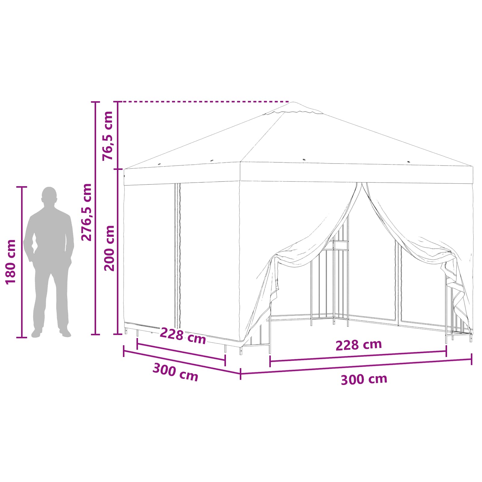 Sodo pavėsinė su šoninėmis sienelėmis 3 x 3 m Žalia