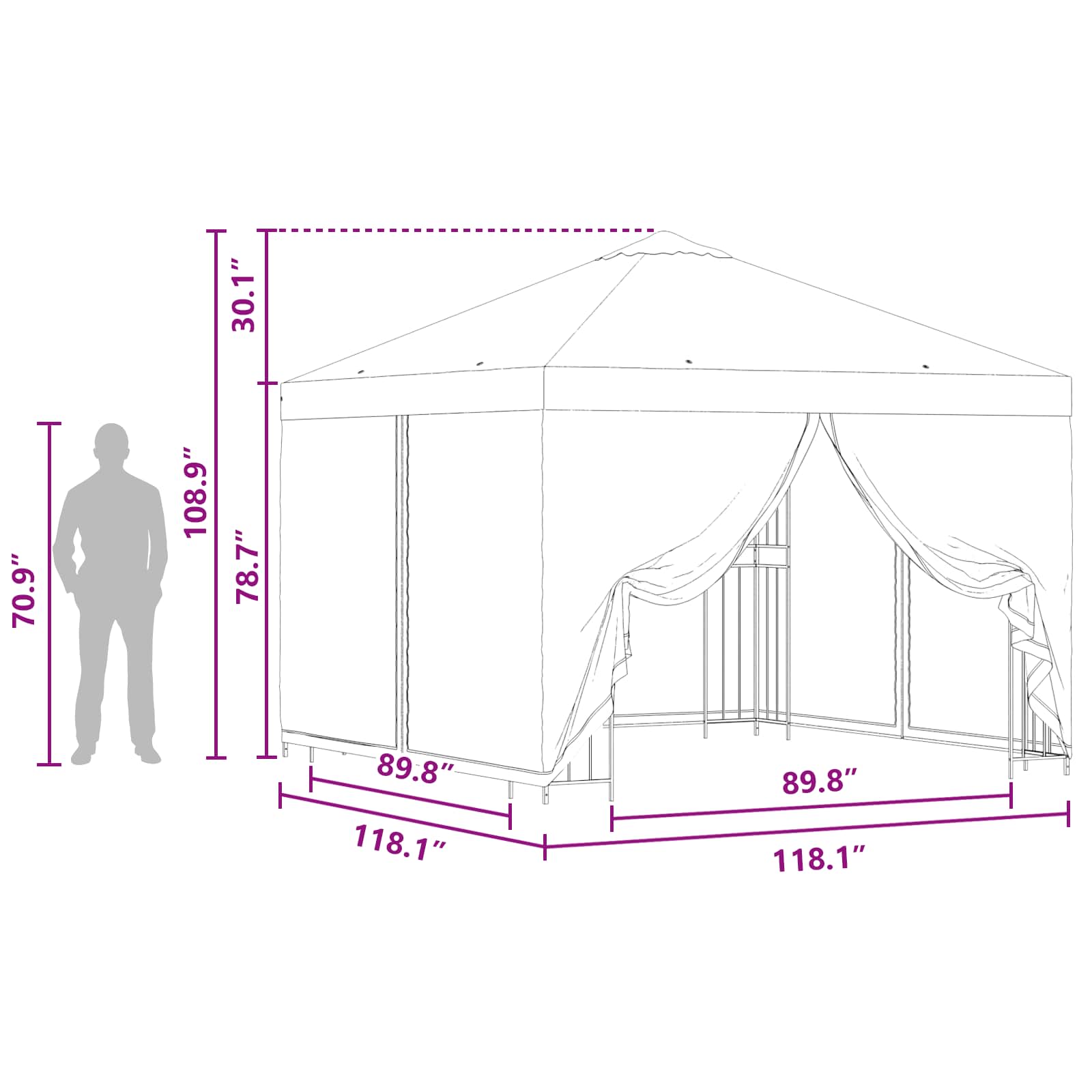 Sodo pavėsinė su šoninėmis sienelėmis 3 x 3 m Juoda