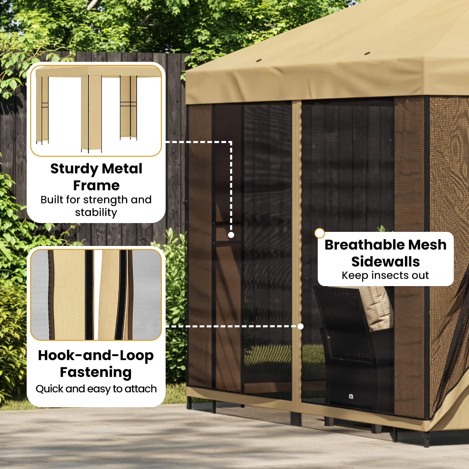 Dārza lapene ar sānu sienām 3 x 3 m Krēmkrāsa