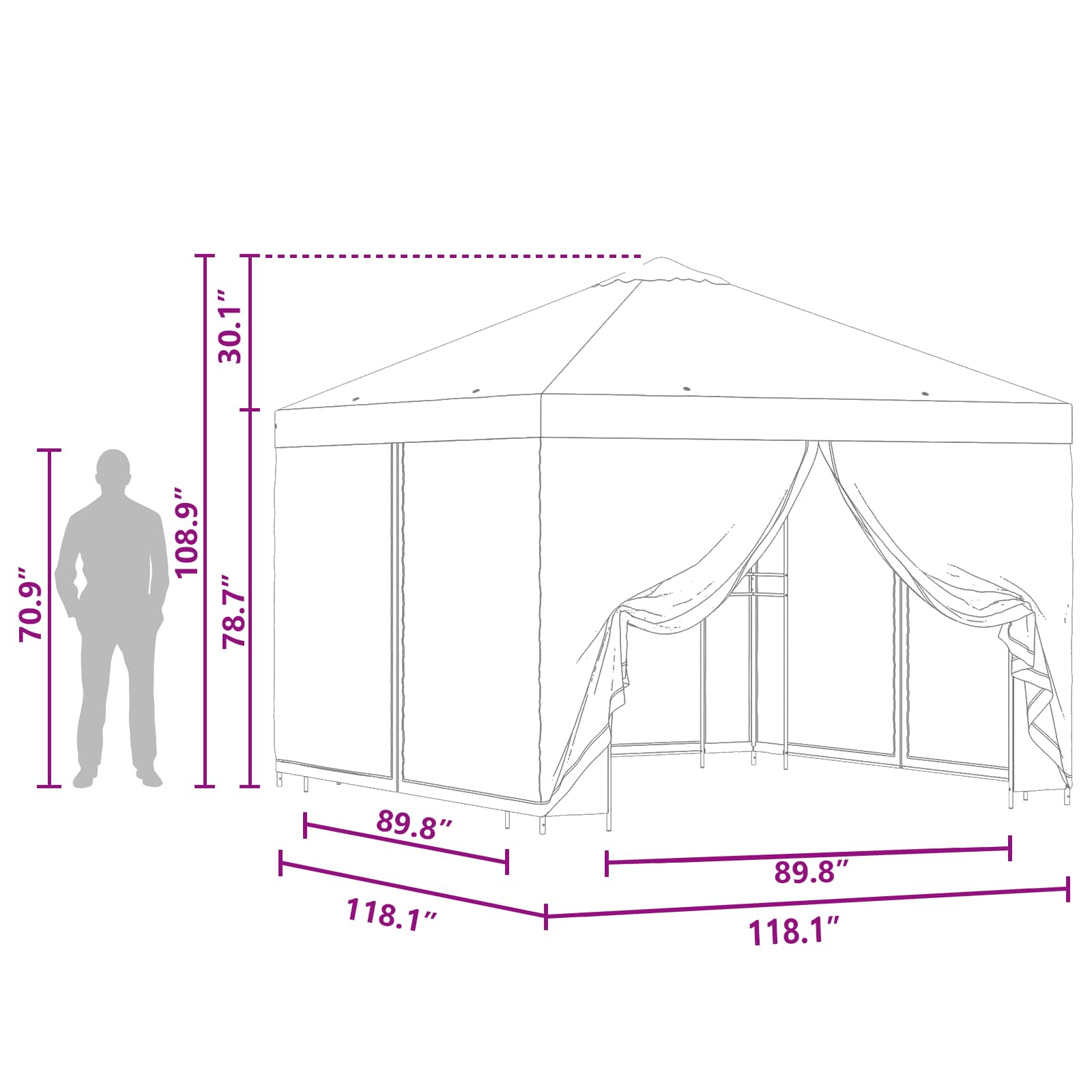 Sodo pavėsinė su šoninėmis sienelėmis 3 x 3 m Antracito
