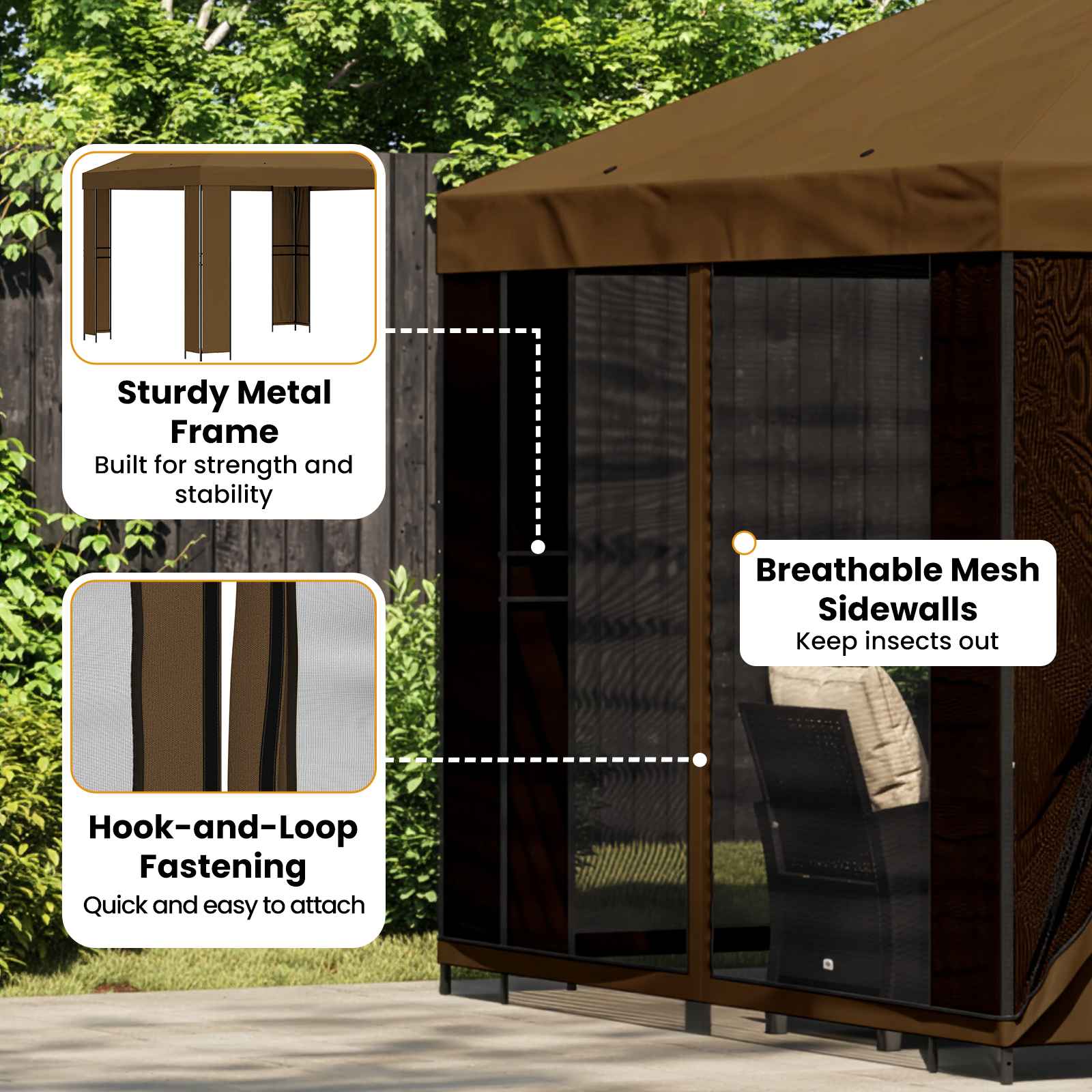 Sodo pavėsinė su šoninėmis sienelėmis 3 x 3 m Taupe