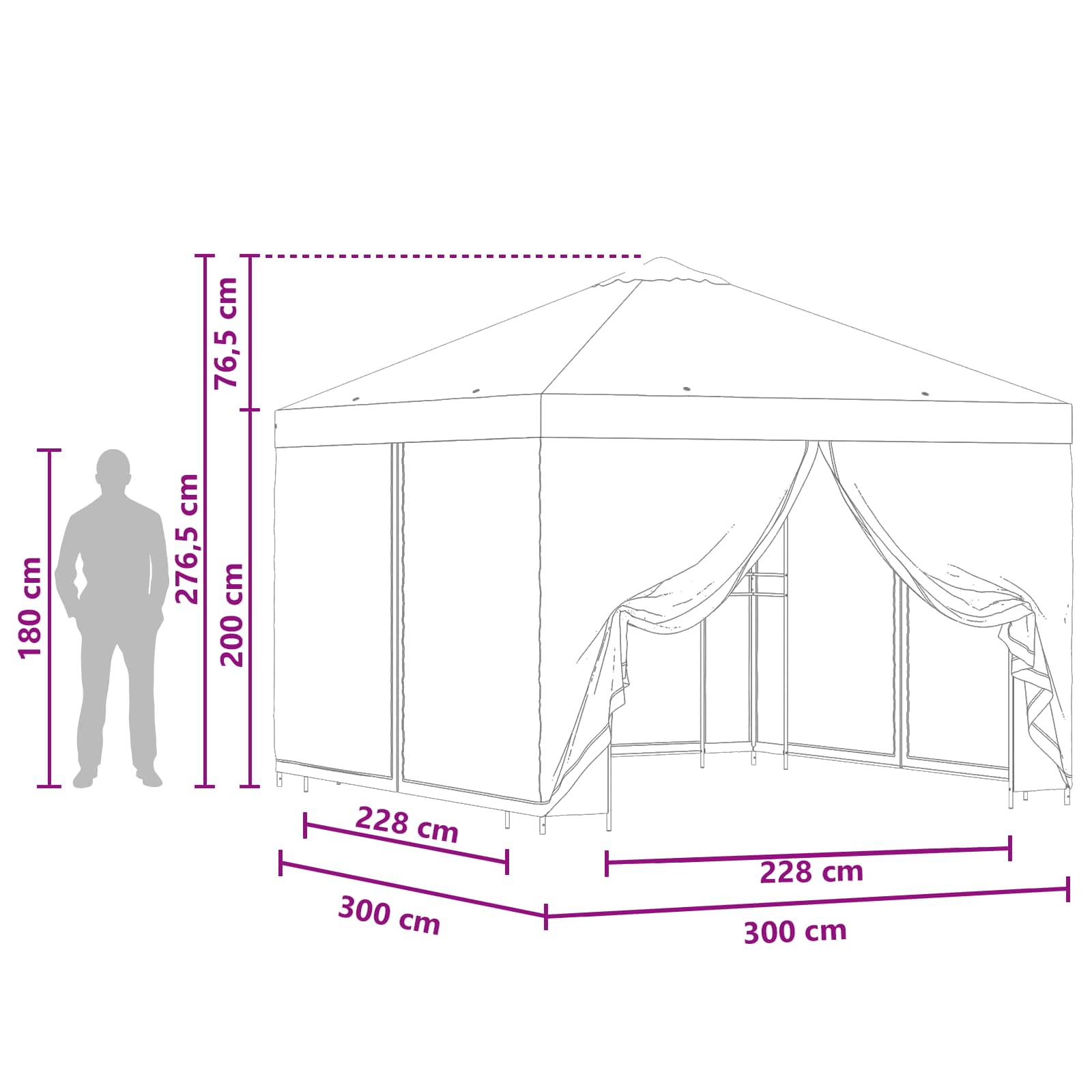 Dārza lapene ar sānu sienām 3 x 3 m Zila