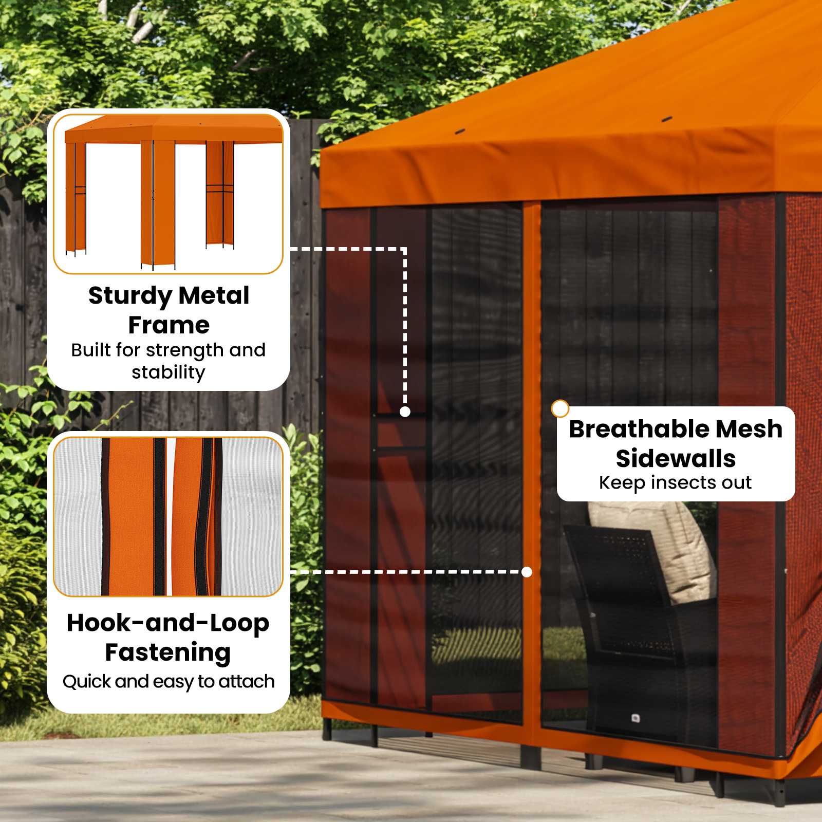 Sodo pavėsinė su šoninėmis sienelėmis 3 x 3 m Oranžinė