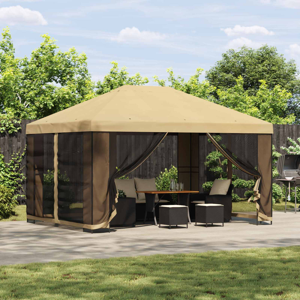 Pavėsinė 4 × 3 m Kreminė Poliesteris ir plienas 190