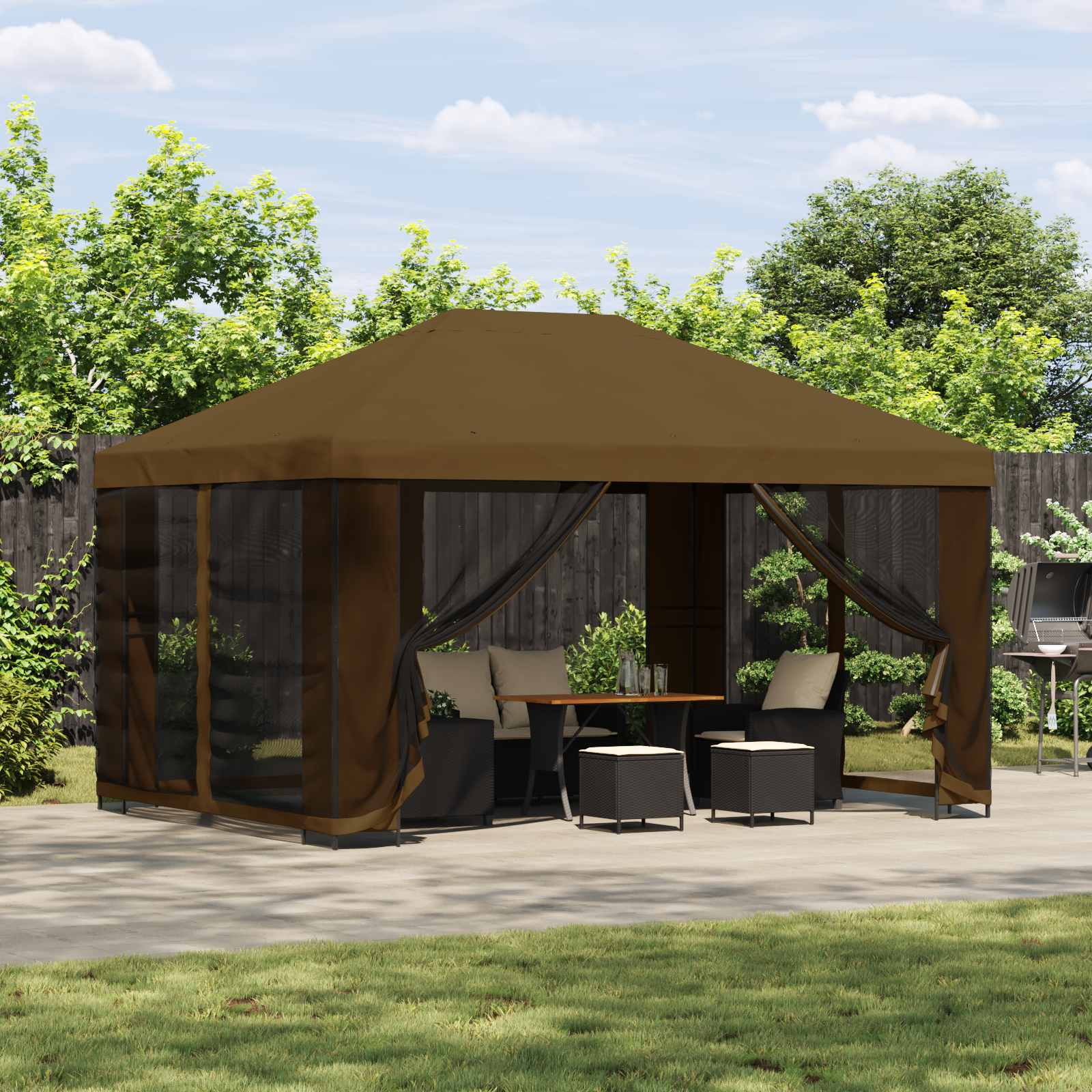 Pavėsinė 4 × 3 m Taupe Poliesteris ir plienas 190