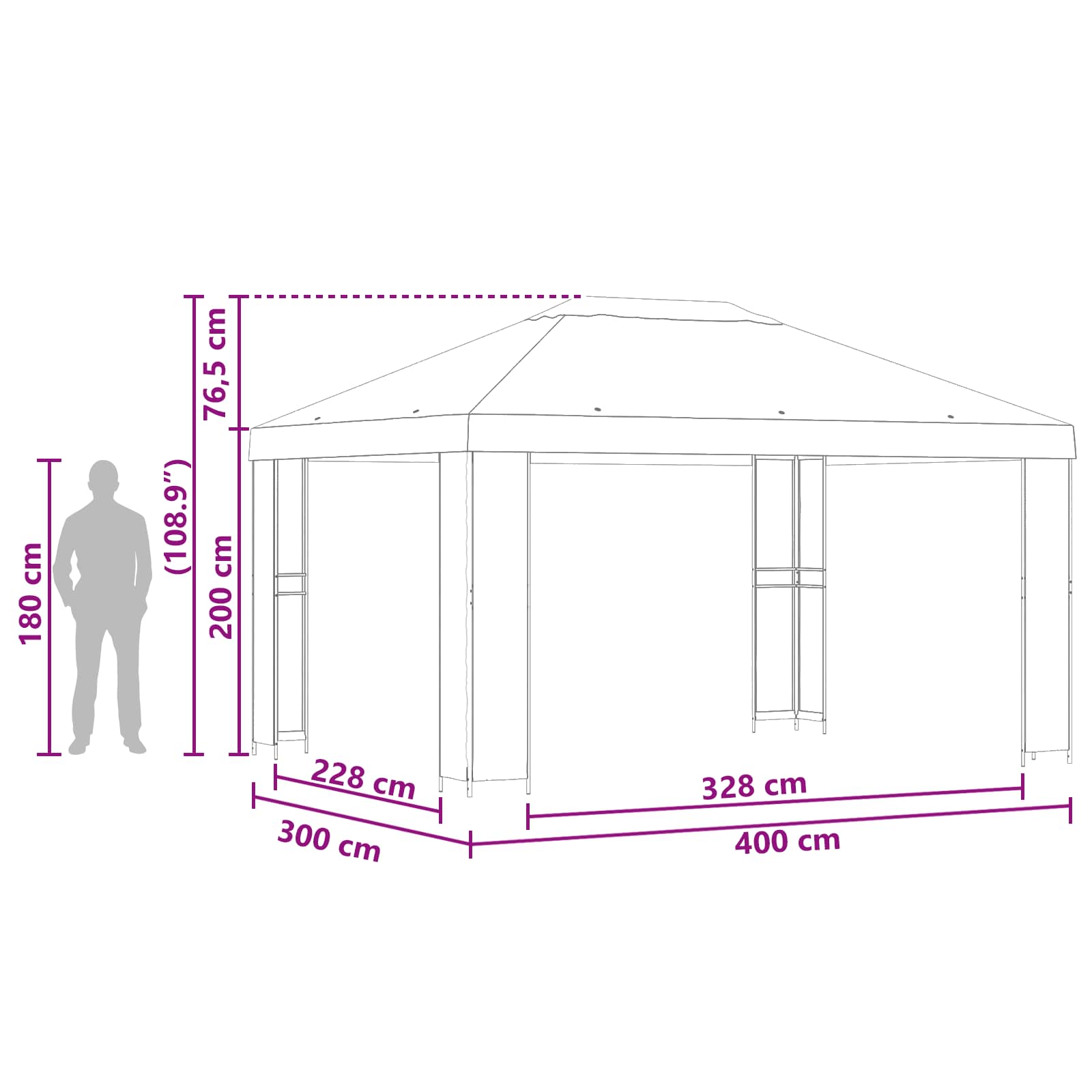 Pavėsinė 4 × 3 m Taupe Poliesteris ir plienas 190