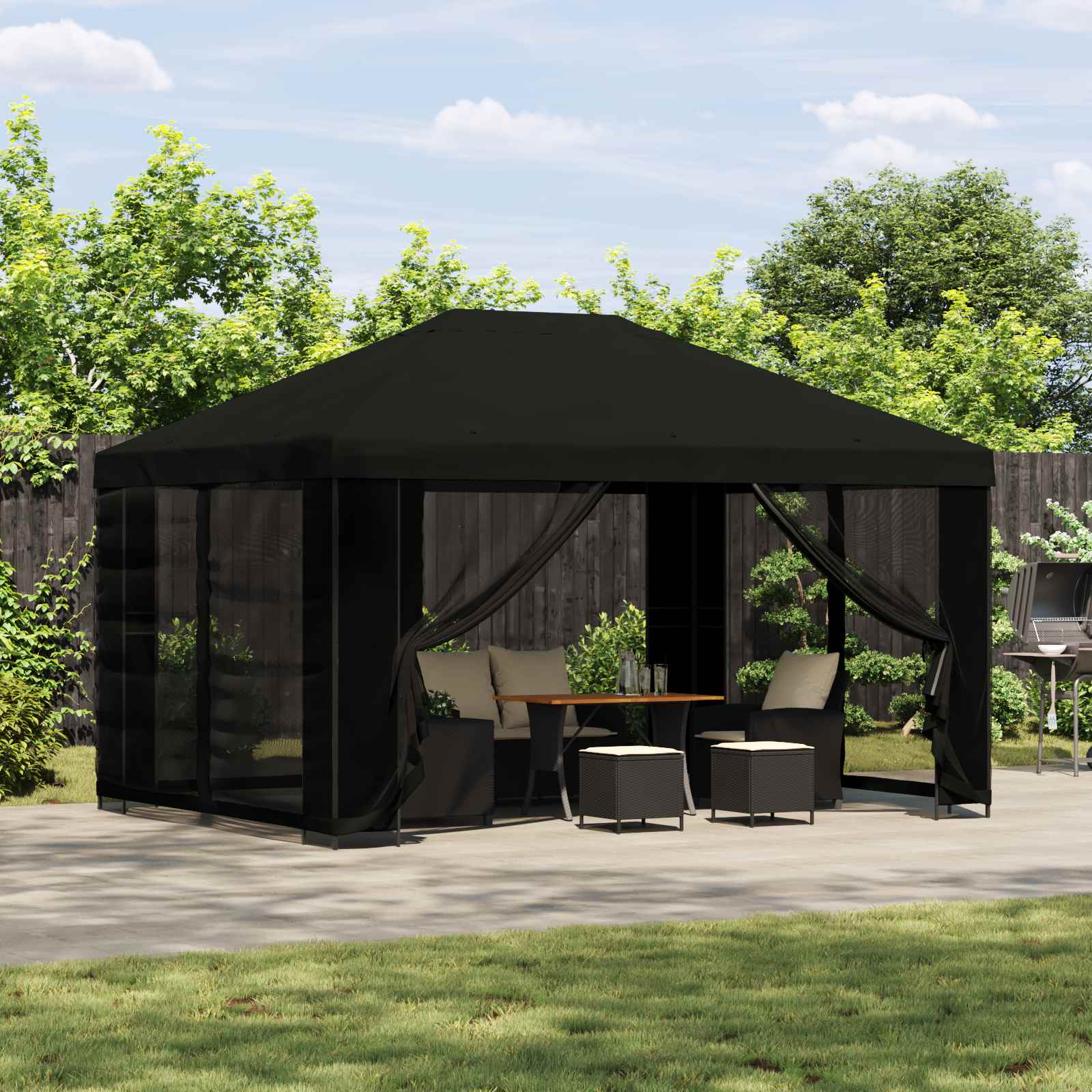 Pavėsinė 4 × 3 m Juoda Poliesteris ir plienas 190