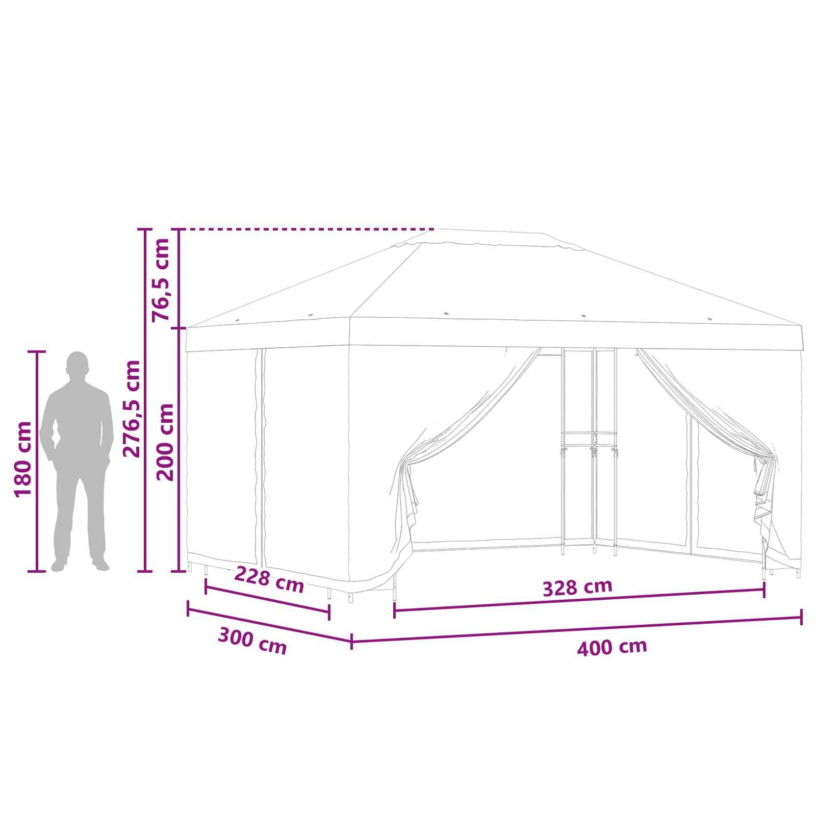 Dārza lapene ar sānu paneļiem 4 × 3 m Antracīta krāsā
