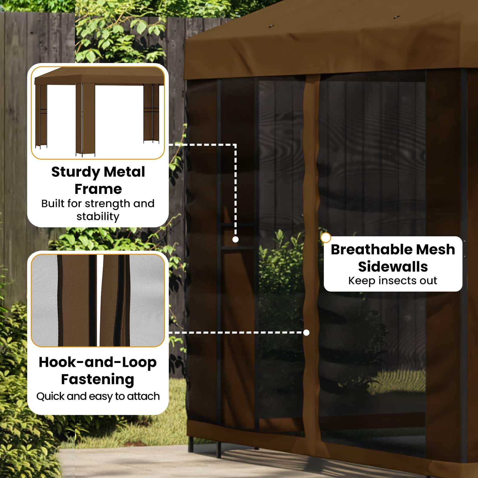 Sodo pavėsinė su šoninėmis sienelėmis 4 × 3 m Taupe