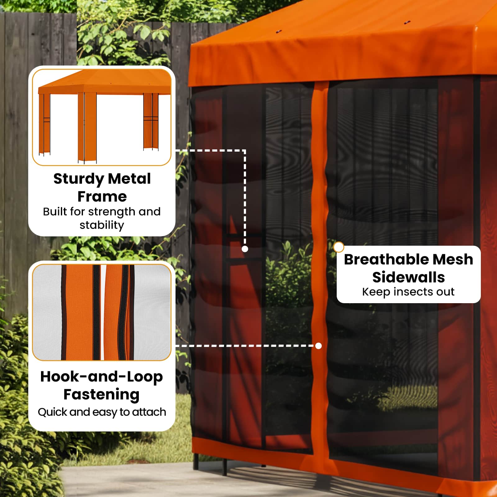 Sodo pavėsinė su šoninėmis sienelėmis 4 × 3 m Oranžinė
