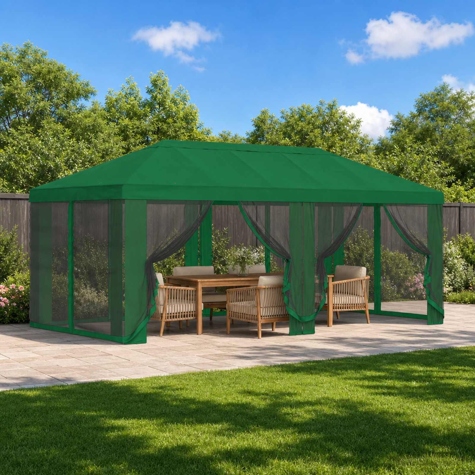 Pavėsinės dengti su šoninėmis sienelėmis 6 x 3 m Žalia